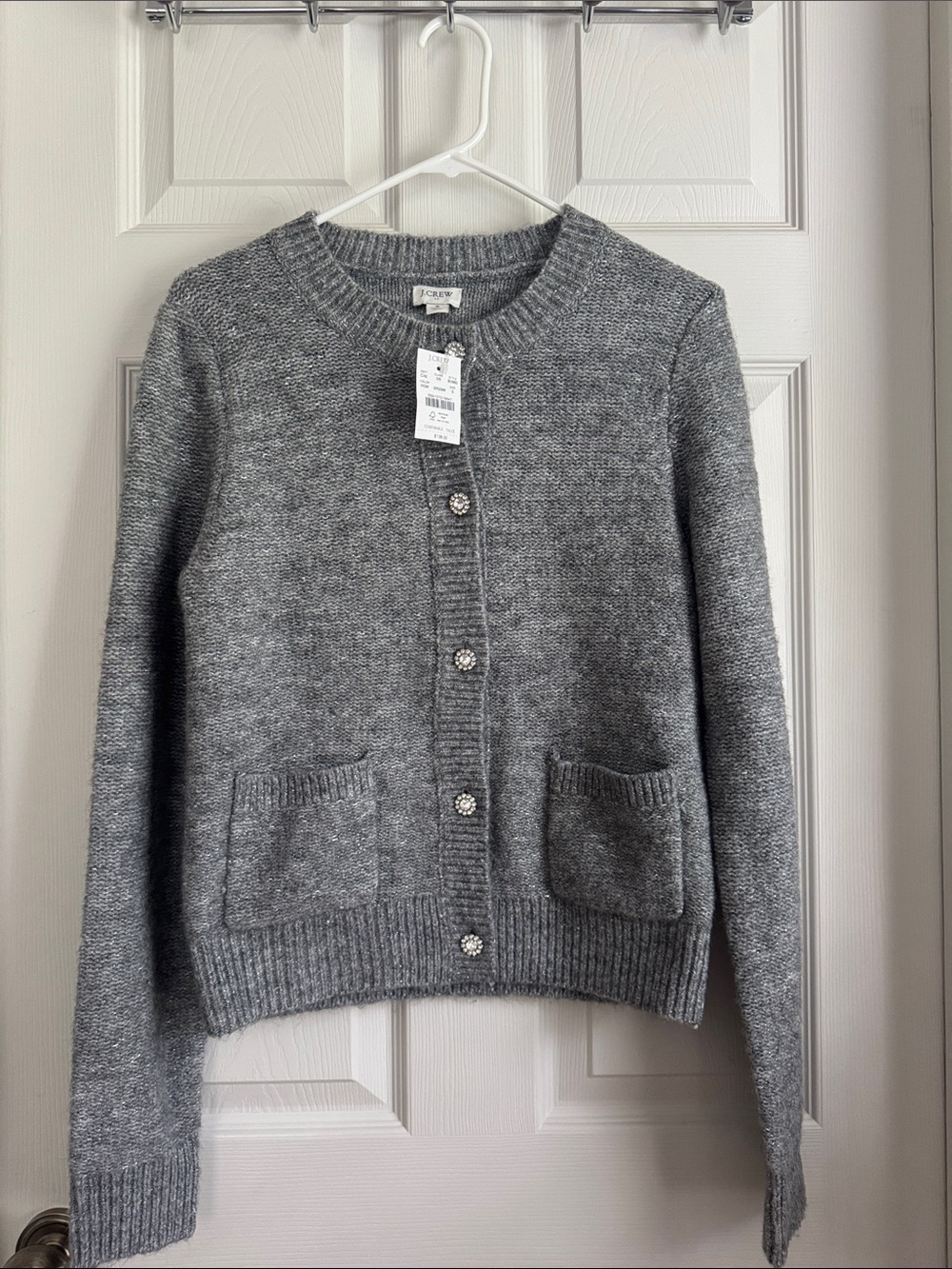 NWT J.Crew Gray Knit Button Cardigan with Jewel Buttons